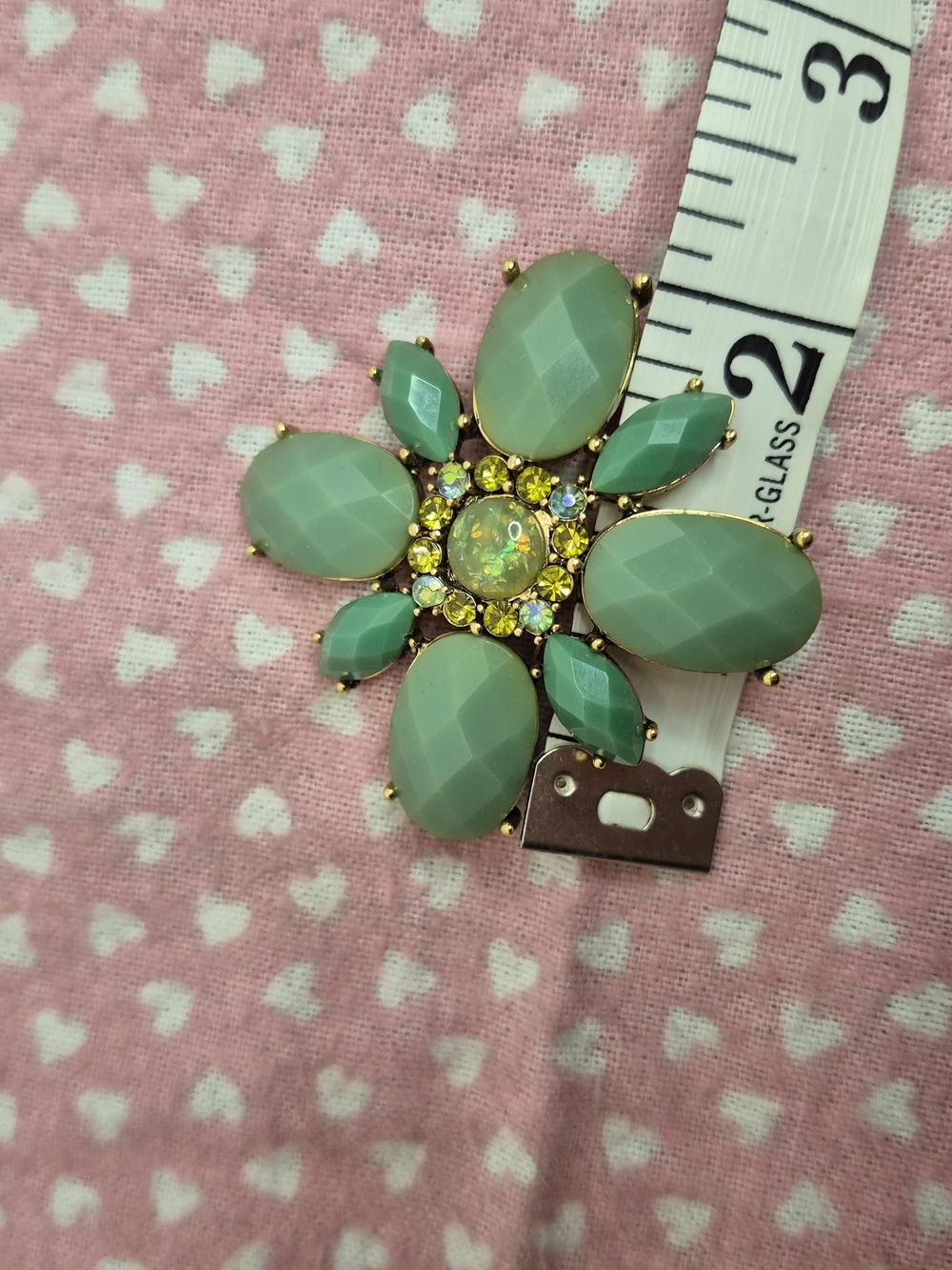 Gold-Tone Mint Green Floral Statement Brooch